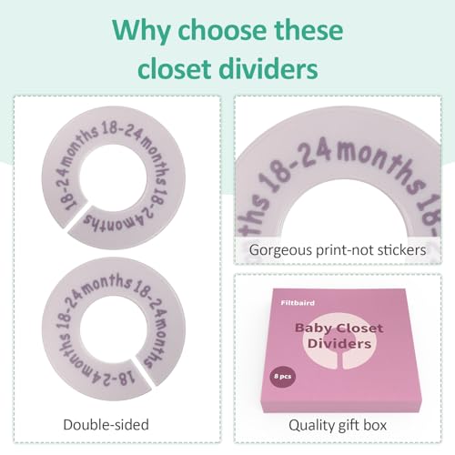 8 Pcs Baby Closet Dividers for Clothes, Round Baby Clothes Organizer, Baby Closet Organizer with Clear Size Labels, Fits Most Rods