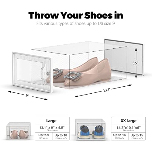 SEE SPRING 12 Pack Shoe Storage Box, Clear Plastic Stackable Shoe Organizer for Closet, Space Saving Foldable Shoe Rack Sneaker Container Bin Holder - color: Clear, size: Large Fit Size 9