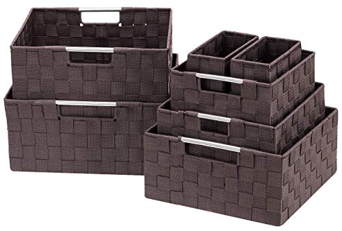 Sorbus Storage Baskets for Organizing (Set of 7), Mesh Hand-Woven Design, Linen Closet Organizers and Storage, Organizer Storage Baskets for Shelves, Variety Pack Organizers and Storage (Chocolate) - color: 7 Piece - Chocolate