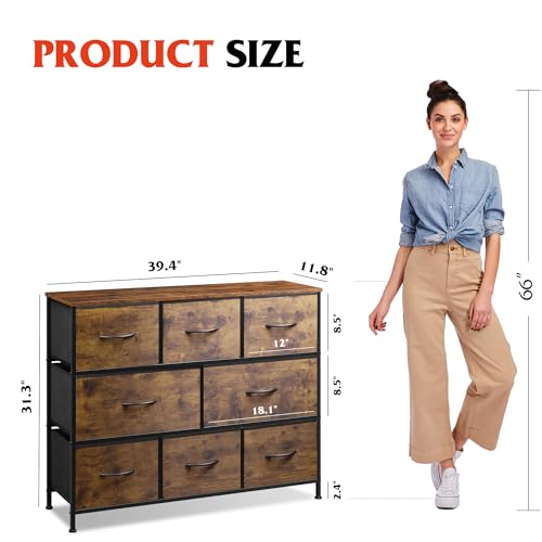 WLIVE 8 Drawer Dresser for Bedroom, Fabric Dresser with Large Storage Drawer Unit for Entryway, Chest of Drawers for Living Room, Rustic Brown - color: Rustic Brown, style: Large 8 Drawers