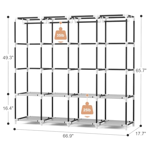 VTRIN Portable Closet for Hanging Clothes 67 Inch Wide Large Capacity Portable Wardrobe Closet with Cover, 4 Storage Shelves and 4 Hanging Rod Sturdy Free Standing Closet for Bedroom, Printing - color: Printing, size: 4 Row - 67'' Wide