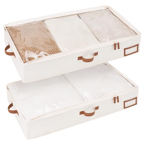 StorageWorks Large Under Bed Storage Containers with Handles and Label Holder, 2 Pack Ultra-thick Fabric Underbed Bins, Closet Organizer for Clothes, Blankets, Sweater - color: Beige, size: Large-without Wheels