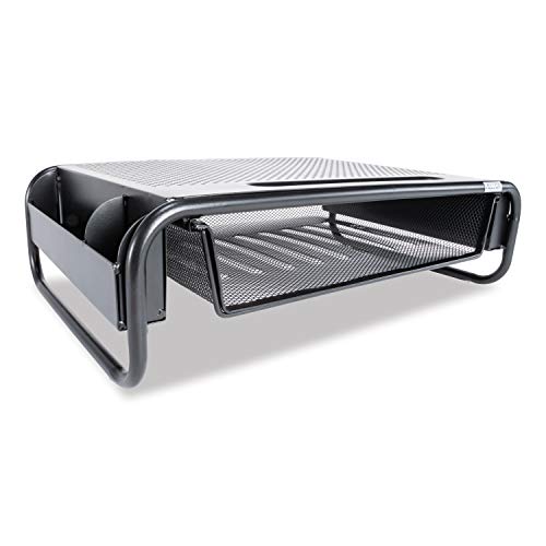 Allsop 32166 Metal Art Organizer 5 Riser Monitor Stand with Drawer and Side Caddies, Black