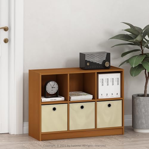 Furinno Basic 3x2 Bookcase Storage w/Bins, Light Cherry/Ivory - color: Light Cherry/Ivory, size: 6-Cube with Bin
