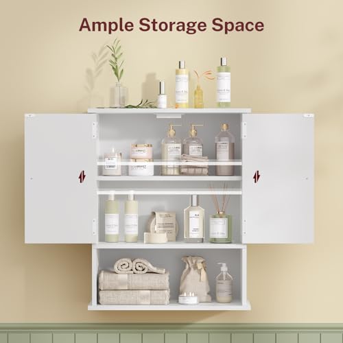TEENFON Bathroom Wall Cabinet, Over The Toilet Space Saver Storage with Barn Doors & Adjustable Shelf, Hanging Medicine Cabinet, White 7.1" D x 15.4" W x 19.3" H - color: White