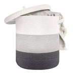 Large Storage Basket with Lid 60L, 16"Wx18"H Woven Laundry Basket with Lid Cotton Laundry Basket, Wicker Basket Blankets Pillows Storage in Living Room Baby Nursery, Dark Gray/Gray/White Mix with Lid - color: Dark Gray/Gray/White Mix-16"Wx18"H