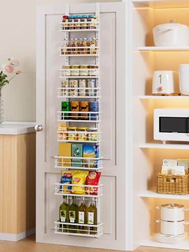 Delamu 9-Tier Over the Door Pantry Organizer, Adjustable Pantry Door Organizers and Storage, Metal Hanging Basket Wall Spice Rack Seasoning Organizer, Door Organizer Kitchen Bedroom Bathroom,12"White - color: White, size: 9 Tier-S