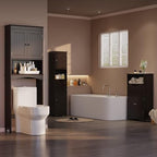 Gizoon Over the Toilet Storage Cabinet with Adjustable Shelf and Double Doors, Bathroom Space Saver Organizer Above Toilet with Open Shelf, Taller Wooden Free Standing Toilet Rack -Espresso - color: Espresso
