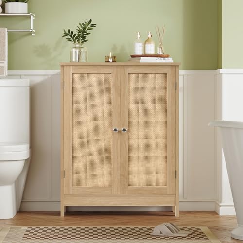 Iwell Storage Cabinet, Rattan Cabinet with Adjustable Shelf, for Living Room, Entryway, Kitchen, Home Office, Nature - color: Natural