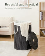 SETVSON Large Laundry Hamper Laundry Basket Round 34.3 Gal (130 L) Handwoven Wicker Laundry Baskets Rattan Laundry Basket with Laundry Bag Handles 2 Mesh Bags for Living Room Bedroom Black - color: Black, size: 130L