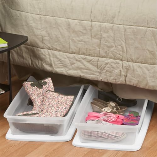 Sterilite 18 Pack Storage Box, 41 Quart Stackable Tote, Clear Plastic Container with Secure Snapping Lids for Home and Office Organization, White - size: 41 Quart, style: 18