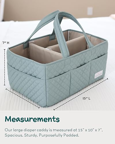 Lily Miles Baby Diaper Caddy Organizer, Quilted Nursery Storage Basket for Newborn Essentials and Diaper Changing Station, Gift for Baby Shower and Registry Must-Have (Willow Green) - color: Willow Green