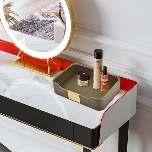 Luxury Leather Valet Tray Desktop Storage Organizer,Bedside Vanity Catchall Tray Nightstand Caddy Holder for Cosmetic,Jewelry,Watch,Keys,Phone,Wallet,Remote Controller,Pen,Olive Green - color: Olive Green