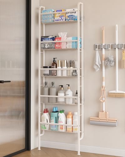UMDONX Behind The Door Bathroom Shelf Narrow 5-Tier, Space-Saving Slim Storage Shelf Narrow Shelving Unit for Bathroom and Kitchen White - color: White, size: Width 17.5in