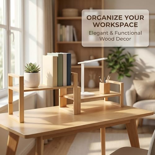 Desk Shelf, 100% Solid Wood Adjustable Desktop Bookshelf, No Tools or Nails Required Retro Tabletop Bookshelf, 130lb Load Capacity for Living Room, Office, for Books, Cookbooks,Nature Pine Color - color: Natural Pine Color