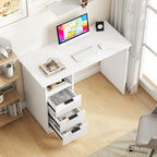 Giantex White Desk with Drawers, Modern Computer Desk with Charging Station, PC Laptop Table Computer Workstation with Storage, Makeup Vanity Table, Writing Desk for Bedroom