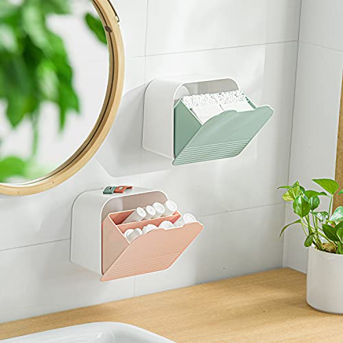 Wall Organizer Box Jar, Bathroom Vanity Storage Canister Holder for Cotton Swabs,Balls,Makeup Pads,Sponges,Bath Salts,Sanitary Napkins, Kitchen Office Bedroom Washroom,Pink - color: Pink, size: Medium