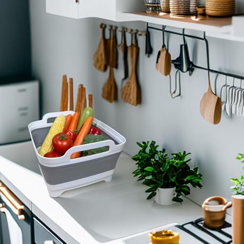 GIMWA Collapsible Wash Basin with Drain Plug - 2.4 Gallon Foldable Kitchen Sink for Baby Bottles, RV Camping, Space-Saving Dish Tub (Gray) - color: Gray