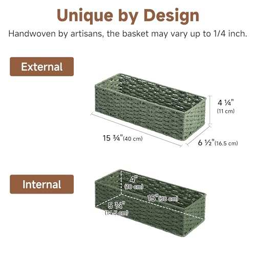StorageWorks Sage Green Paper Rope Bathroom Basket Organizer and Storage for Tank Topper, Wicker Toilet Paper Basket for Back of Toilet Baskets, Small Narrow Tank Trays for Bathroom Decor, 2 Pack - color: Sage Green, size: 15 ¾"L x 6 ½"W x 4 ¼"H