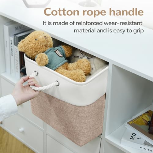 12 x 12 Inch Cube Storage Bins, 4 Pack Fabric Storage Basket with Handles, Foldable Boxes Organizer for Shelf Baskets for Home, Clothes (White/Khaki) - color: WhiteKhaki, size: 12inX12inX12in-4P