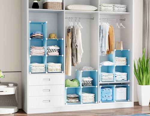 Portable Closet 6 Cube Closet Organizer and Storage Shelf Bookcase with Metal Hammer, Organizer Cabinet for Kids, Bedroom, Bathroom - color: Blue, size: 11.8 x 11.8 x 11.8 Inch