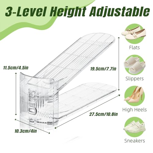 12 Pack Shoe Slots Organizer for Closet, Adjustable Shoe Stackers for a Pair of Shoes Shoe Rack Storage Shoe Space Saver 50% Shoe Shelf Display Holder for Closet - color: Transparent, size: 12 PACK
