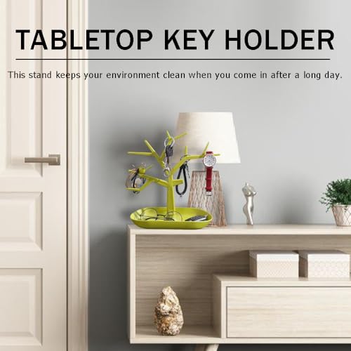 OULIGET Tabletop Key Holder Stand Tree Key Rack,Stand Jewelry Display Necklace Ring Earring Holder Rack,Jewelry Organizer Tray Home Decor for Home Entryway (Green) - color: Green
