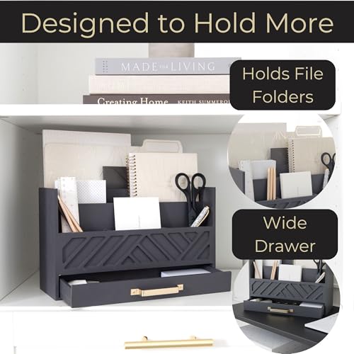 BLU MONACO | Wooden Mail Organizer with Drawer Gold Handle | Mail Sorter Organizer Countertop and Outgoing Mail Holder | Tabletop Organizer with Drawers Grey Desk Storage - color: Grey
