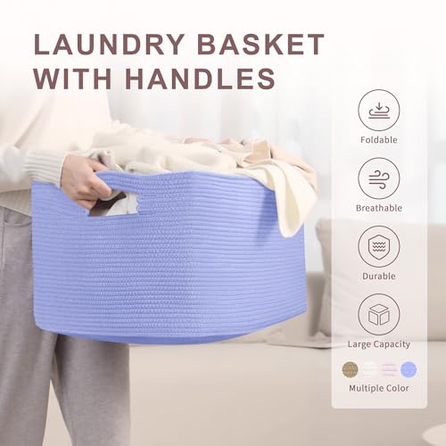 72L Large Baby Girls Laundry Basket for Nursery Storage,Cute Woven cotton Rope Baskets for Kids Toy，Gifts, Boho Square Wicker Blanket hamper for Living Room,Bedroom Dirty Clothes,Blue Purple - color: Blue Purple, size: 72L