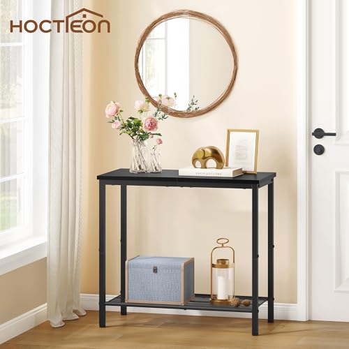 Hoctieon 2 Tier End Table, Sofa Side Table, Narrow Side Table with Storage, Slim Nightstand for Small Spaces, Metal Frame, for Living Room, Bedroom, Sofa Couch, Hall, Black - color: Black, size: 1 Pack