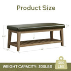 HUIMO Entryway Shoe Bench with Cushion, End of Bed Bench,Upholstered Bench for Kitchen, Bench with Solid Wood Shelf, Leather Ottoman Bench for Hallway, Living Room (PU-Green) - color: Pu-green