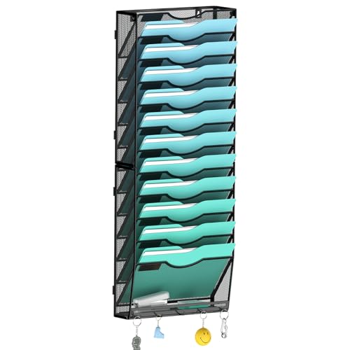 Gawerk 13-Tier Wall File Organizer Hanging Wall File Holder Wall Mount Paper Folder Organize - color: Black, size: 13-T