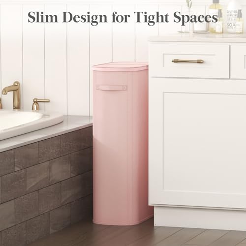 Lifewit Slim Laundry Basket with Lid, Narrow Large Laundry Hamper with Plastic Handles and Removable Bag, Tall Foldable Dirty Clothes Hampers for Laundry Room, Bedroom, Bathroom, Dorm, 75L Pink - color: Pink, size: 75L