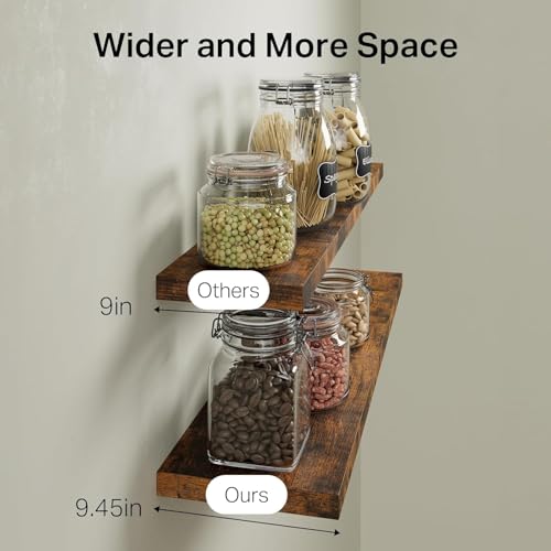 BAYKA Floating Shelves for Wall, Set of 3, 36 Inches Wall Mounted Wood Shelves for Bathroom, Bedroom, Living Room or Kitchen, Hanging Shelf for Books/Storage/Decor with 30lbs Capacity, Rustic Brown - color: B. Rustic Brown - Americana Farmhouse Style, siz