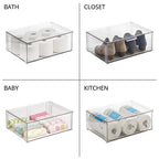 mDesign Plastic Stackable Bathroom Storage Organizer Bin Containers with Front Pull Drawer for Bathroom Countertop, Vanity, Closet Shelves - Holder for Beauty Accessories - Lumiere Collection - Clear - size: 16 x 12 x 6 (Pack of 1)