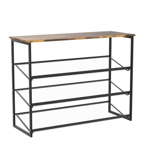 Garden 4 you Shoe Rack for Entryway 4 Tiers 11.8" D x 25" W x 28" H, Metal Shoe Rocks with Brown Wooden Tabletop, Angled Shoes Rack with Adjustable Mesh Shelves for Entryway Hallway Closet - color: Rustic Brown, size: 4-Tiers