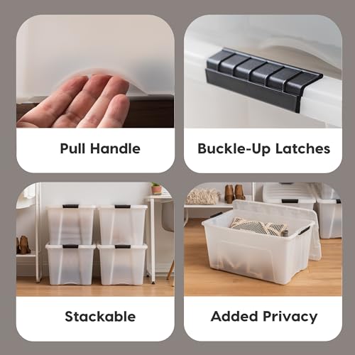 IRIS USA 54 QT Plastic Storage Box with Lid and Latches - 4 Pack - BPA-Free, Discreet Organizing Solution, Durable Nestable Stackable Containers, Secure Pull Handle - Pearl - size: 54 Qt, style: 4 Pack
