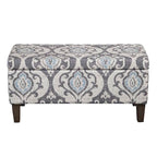 HomePop Large Upholstered Rectangular Storage Ottoman Bench with Hinged Lid, Slate Damask - color: Slate Damask