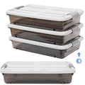 Beeveer 4 Pcs Plastic Under Bed Storage Containers with Lid Wheel Handle, Transparent Large Capacity Stackable Latching Storage Bins for Closet Bedroom Clothes Shoes (Brown,23.7 x 15.8 x 5.2) - color: Brown