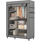 Calmootey Portable Closet Organizers, Clothing Storage, Wardrobe with 6 Shelves and Hanging Rod, Non-Woven Fabric Cover with 4 Side Pockets, Grey - color: Grey