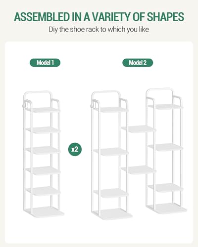 Hzuaneri 6 Tiers Vertical Shoe Rack, Narrow Shoe Tower, Tall Shoes Shelf with 2 Hooks, Adjustable Shelves, Corner Shoes Shelves for Small Spaces, Entryway, Living Room, White SR04213W - color: White, size: 6 Tier(11.8"D x 10.4"W x 39.8"H)