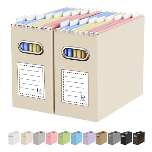 Oterri Cardboard File Organizer Box for Hanging File Folders Letter Size,File Box for Computer Desk,File Cabinet,Working Home,Office,Classroom (Beige, Letter Size - 2 Packs) - color: Beige, size: Letter Size - 2 Packs