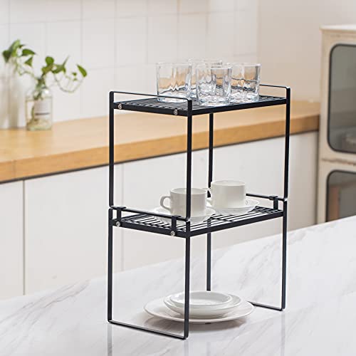 Shantton 2Pack Kitchen Cabinet Shelf Counter Organizer Rack Pantry Storage Bathroom Bedroom Office Table Desk Space Saving Stackable Rust Resistant Non Slip Black Tall Wide L13.1in W10.6in H9.5in - color: Black, size: L13.1'' W10.6'' H9.5''