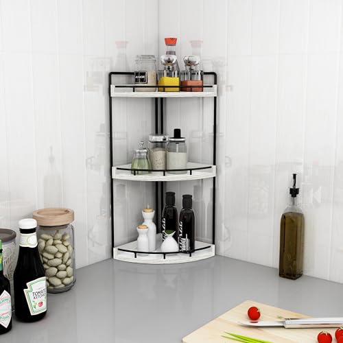 Dorhors 3-Tier Corner Bathroom Organizer Countertop for Storage,Vanity Tray,Wood Counter Organizer for Kitchen,Bathroom,Dresser (Rustic White) - color: Rustic White
