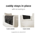 No Tuck Armchair Caddy with Matching Pin Fasteners - 19 x 24 Inches - No Tucking, No Slipping - Armrest Organizer for Recliner and Couch (Black) - color: Black
