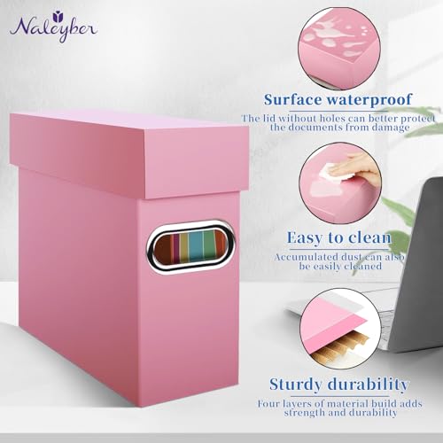 File Organizer Box with Lid & Handle, Heavy Duty Hanging File Folder Storage Boxes for Letter Size, Portable Filing Organizer for Office, Home, Classroom, Pink 4 Pack - color: Pink, size: 4 Pack