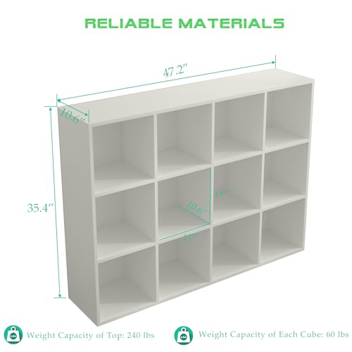 OSCHF 12-Cube Storage Shelf Bookcase - Wooden 3-Tier Floor Standing Open Bookshelf for Home and Office, Display Cabinet, Warm White - color: Warm White, size: 12-Cube