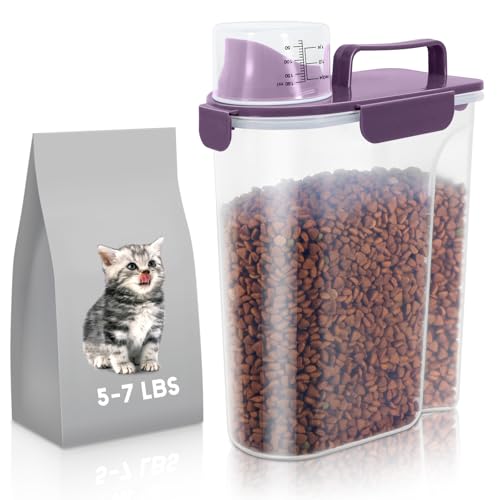 LEAWALK 5Lbs/6Qt Airtight Pet Storage Container Translucent Body, Upgraded Large Nozzle With Handle Design For Cat Dog Bird Food and for Small Animal Kibble, Oatmeal, Rice, Flour, Brown Sugart-Purple - color: Purple, size: 5L-1pack