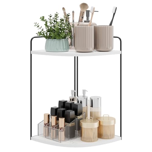 Forest Angle Bathroom Counter Organizer,Countertop Organizer,Vanity Organizers,Bathroom Storage,Bathroom Sink Caddy,Counter Shelf,Corner Counter,Corner Shelves(Black-White Marble) - color: Black-white Marble 2 Tier