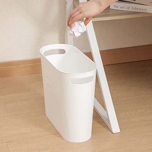rejomiik Small Trash Can, 3.5 Gallon Slim Garbage Can Plastic Waste Basket with Handles Container Bin for Narrow Spaces Bathroom, Bedroom, Kitchen, Office at Home, 2 Pack White - color: White, size: 2 pack